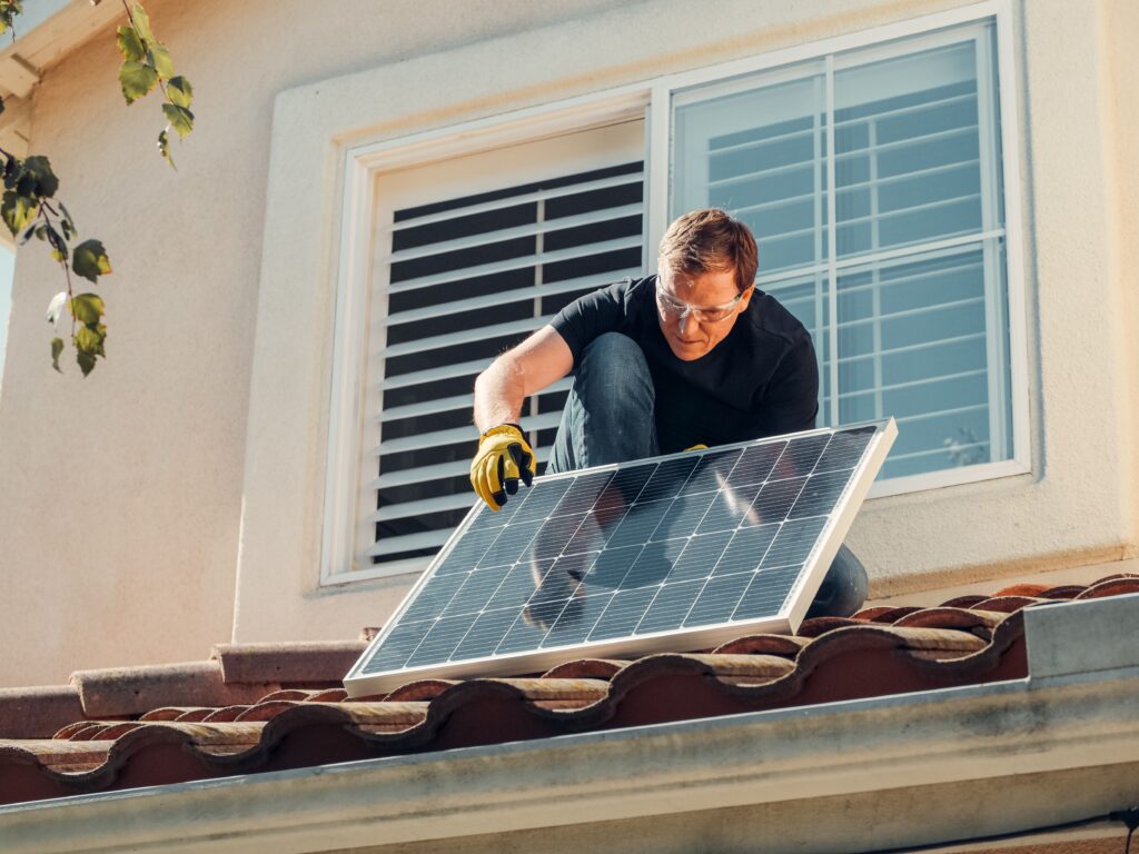 Solar panel wiring and cable connections during installation